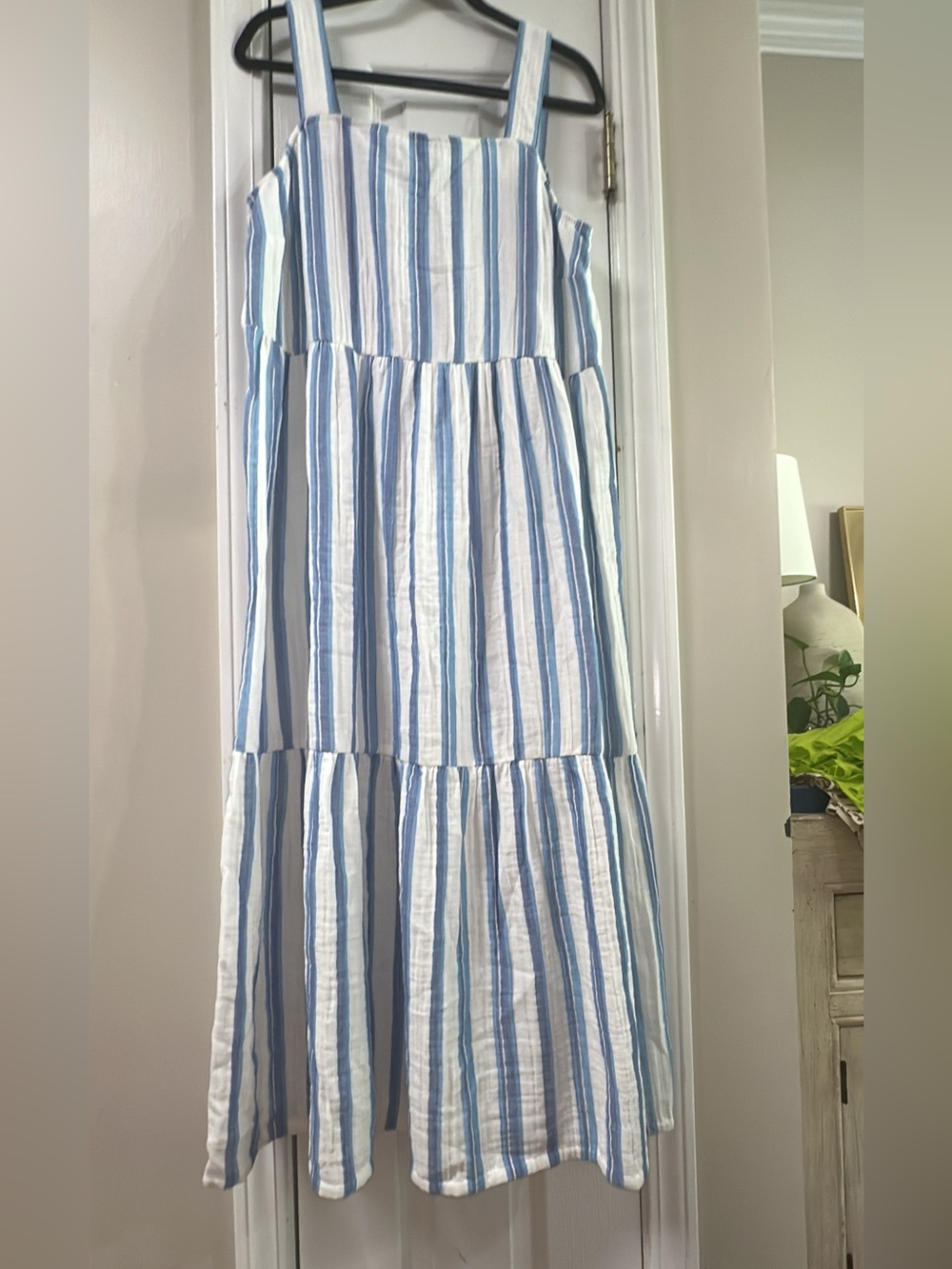 J. Jill NWT Light Blue and White Striped Tiered Maxi Dress pit-pit 21 (mix41) - Picture 4 of 8